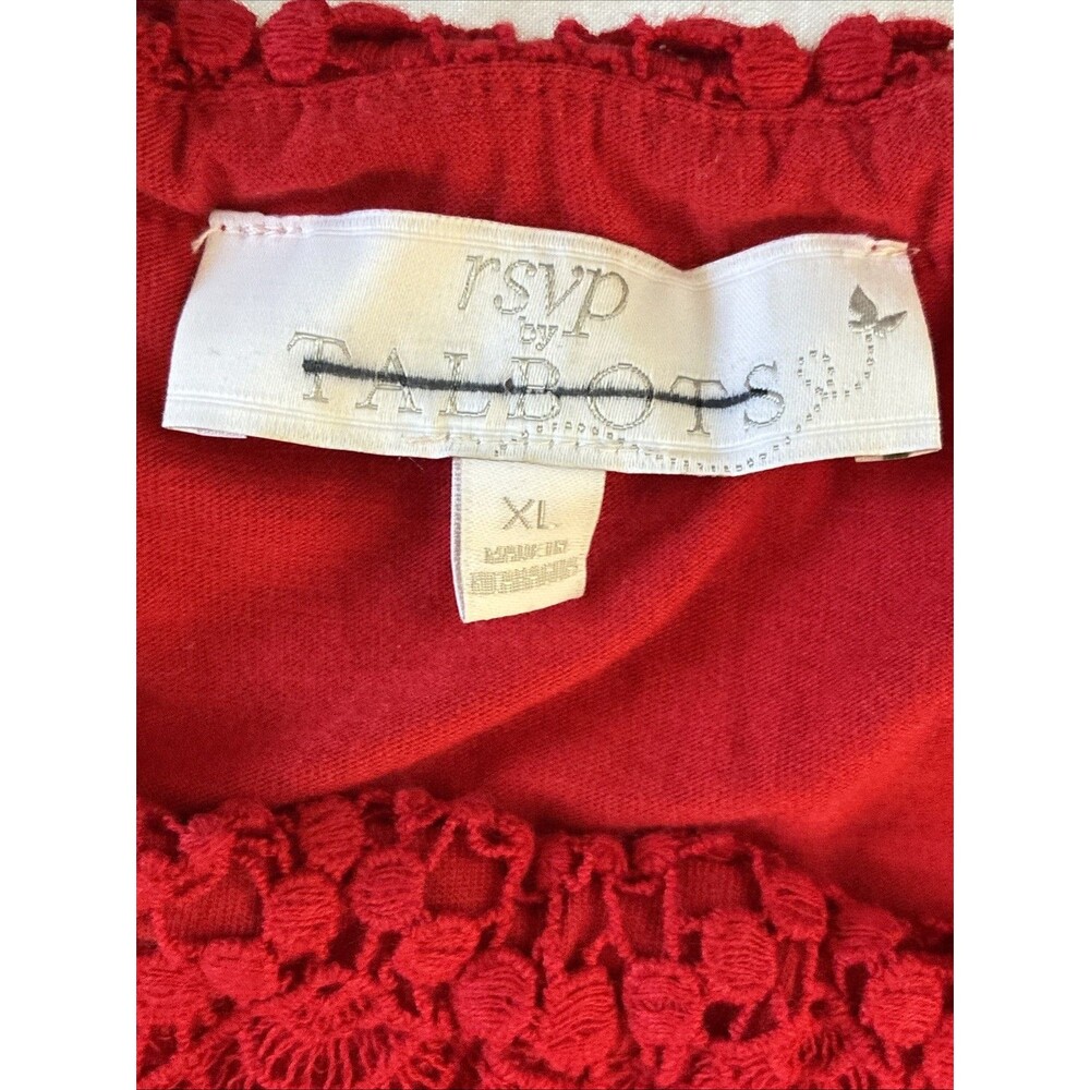 Talbots RSVP Off Shoulder Top XL Red Cotton Crochet Lace Scalloped Romantic Chic - Picture 2 of 14